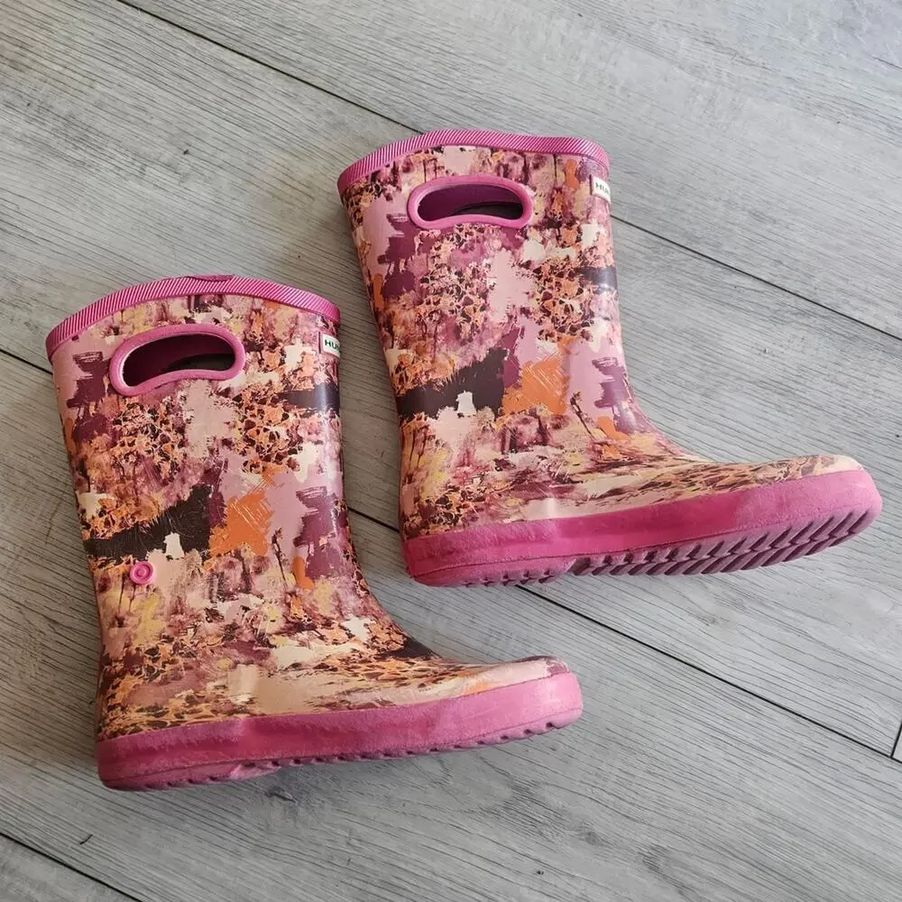 Hunter Pink and Brown Rain Boots